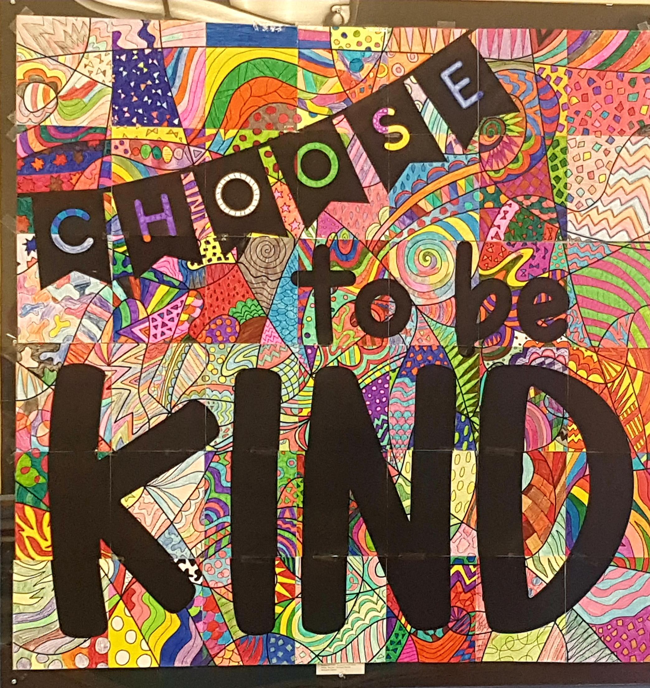 Michelle Dow's Grade 6-8 students at Canterbury High School created a kindness mural to coincide with the anti-bullying initiative National Pink Shirt Day.