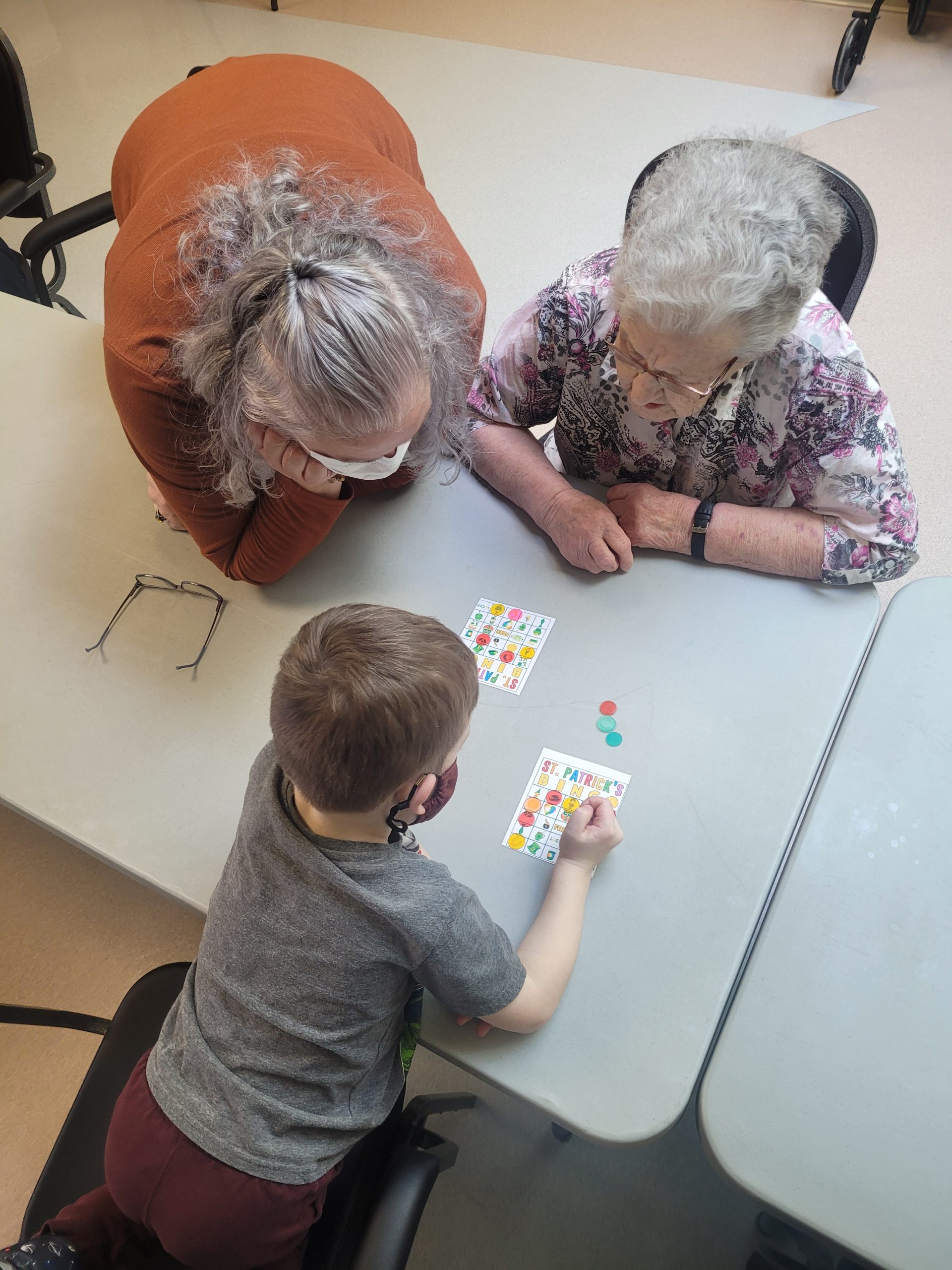 Barkers Point Elementary School students played Bingo, made bracelets, and sang songs to residents at Fredericton's York Care Centre (YCC) nursing home during two March visits.