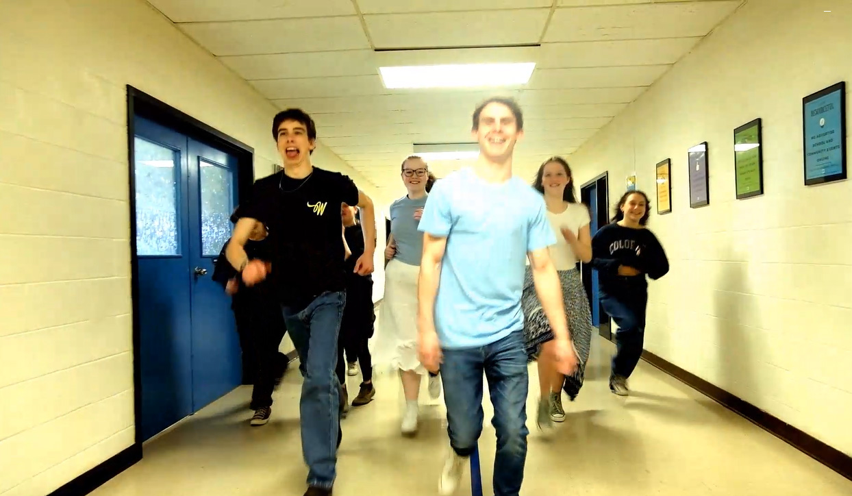 A still image from a video of students at Carleton North High School performing a choreographed routine by teacher, actor, and choreographer Raúl Márquez, as part of the school's Artists in Schools program.