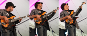 Grammy Award-winning bassist Victor Wooten playing in Officers' Square on Sept. 12. Wooten and his brothers Regi, Roy, and Joseph--The Wooten Brothers Band--held a musical masterclass for middle- and high-school students as part of the annual Harvest Music Festival.