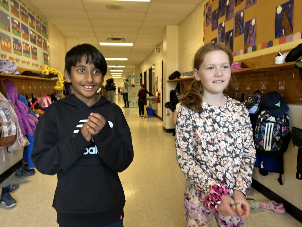 Park Street Elementary School Grade 3 classmates Aziz S. and Solana B. used the micro:bit program to create a Halloween diorama with lights and moving ghosts.  