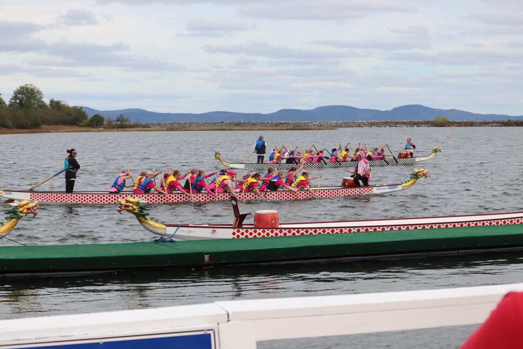 The Woodstock High School dragon boat team in action this past summer.