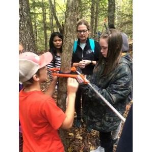 Greg Reardon’s Townsview School Grade 6 students record tree measurements at the Meduxnekeag Valley Nature Preserve in September. Photo Credit: Greg Reardon