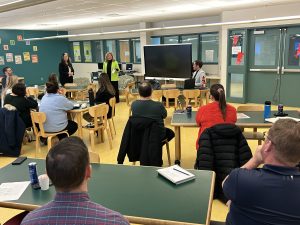 Sen. Krista Ross addresses district teachers and administrators at Bliss Carman Middle School on Tuesday, Jan. 21.