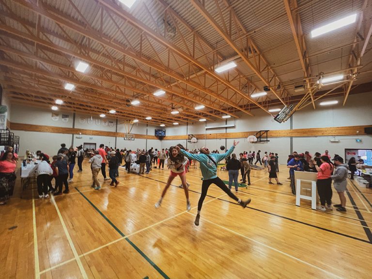 Students from Townsview School and Meduxnekeag Consolidated School have fun at a family game night last April, as part of Planet Youth drug and alcohol abuse prevention activities. Members of the Woodstock High School Planet Youth student club planned the event. Photo Credit: Alyson Ross.