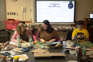 On Thursday, Jan. 30, district art teachers gathered at the Fredericton Education Centre for a personal learning session that explored upcycling, or repurposing recycled materials.