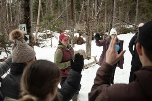 During a visit to Mactaquac Provincial Park on Feb. 20, ASD-W students learn to spot the tell-tale signs of nearby—though well concealed—animals from park Guest Service Educator Rae Sharp. The visit was part of the district’s Feb. 19-26 collaboration with the Centre of Excellence for Health called Wildlife Learning – Take It Outside Week.