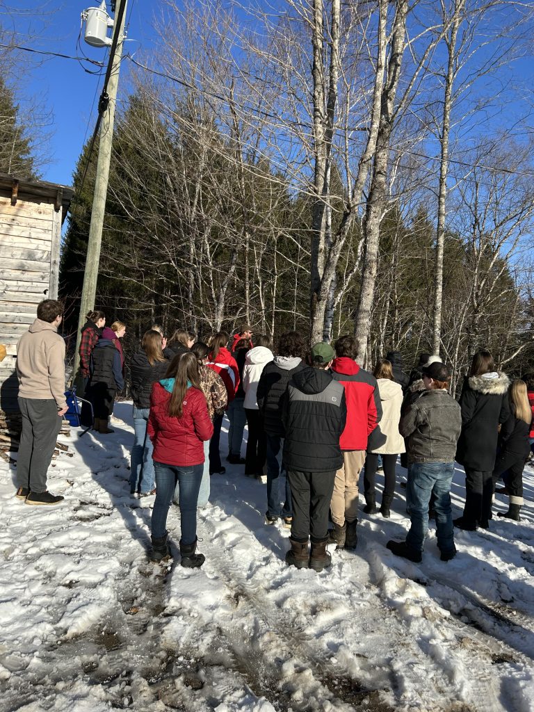 Students observe tree tapping at Dumfries Maples on Wednesday, March 26.
