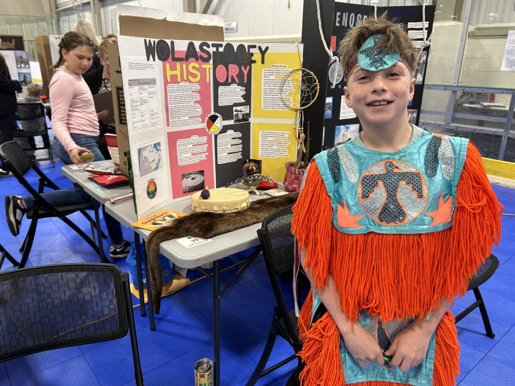 John Lannigan, a Grade 5 Hubbard Elementary School student, with his Heritage Fair project on Wolastoqey history.